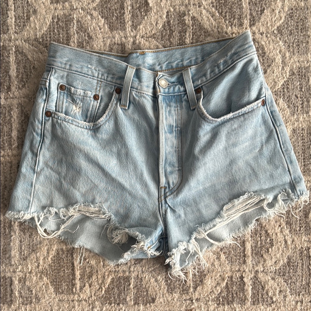 Levi's 501 Blue Jean Denim Shorts High-Waisted Distressed